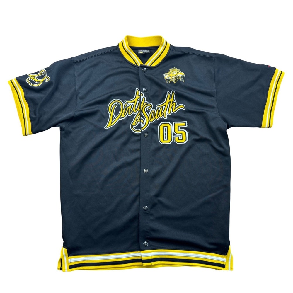 Vintage FUBU Black & Yellow Dirty South Stitched Jersey Men's XXL Button Up